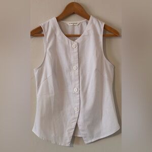 COMMENSE White Button-Front Linen-Blend Vest Top Size Medium